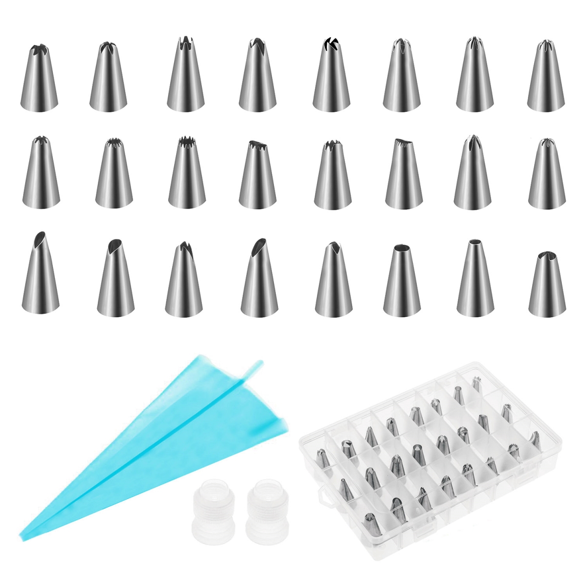 Picture of Fresh Fab Finds FFF-GPCT1210 Cake Decorating Supplies kit Stainless Steel DIY Baking Supplies Icing Tips with Pastry Bags & Disposable Coupler & Storage Case - 24 Piece