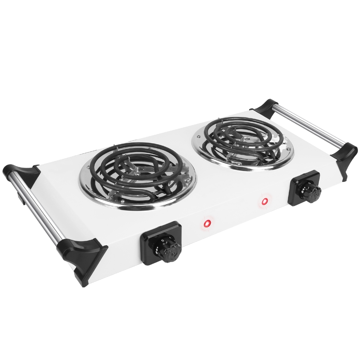 FFF-Silver-Dual-Burner 2000W Electric Hot Plate - Silver - Portable - Dual Coil Design