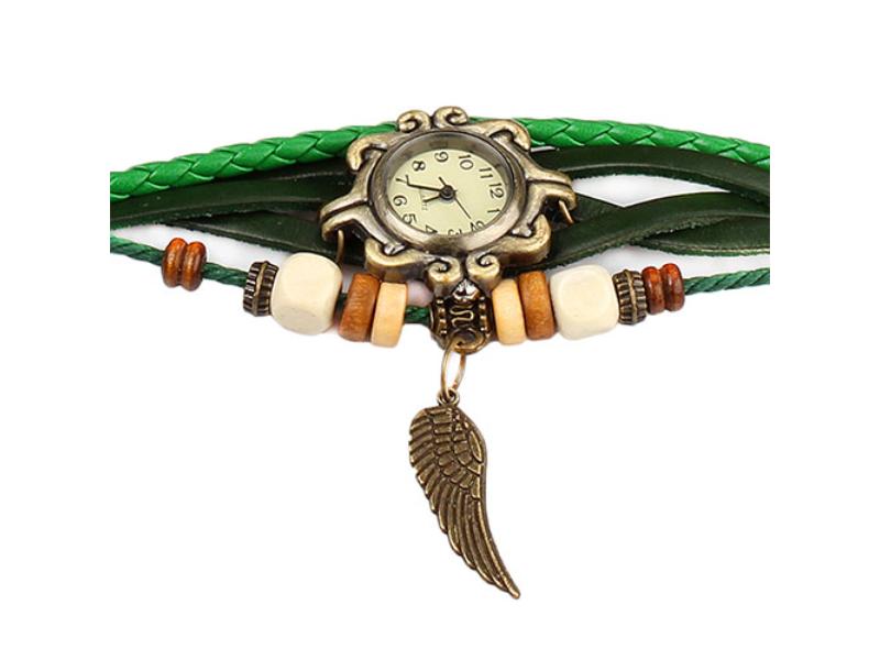 Picture of Fresh Fab Finds FFF-Green-GPCT409 Beautiful Bohemian Style Retro Handmade Leather Angel Wing Womens Watche&#44; Green