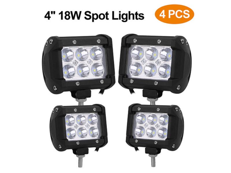 FFF-GPCT1338 4 in. 18W Dual Row LED Waterproof Spot Light Pod Cube Light, Black - 4 Piece