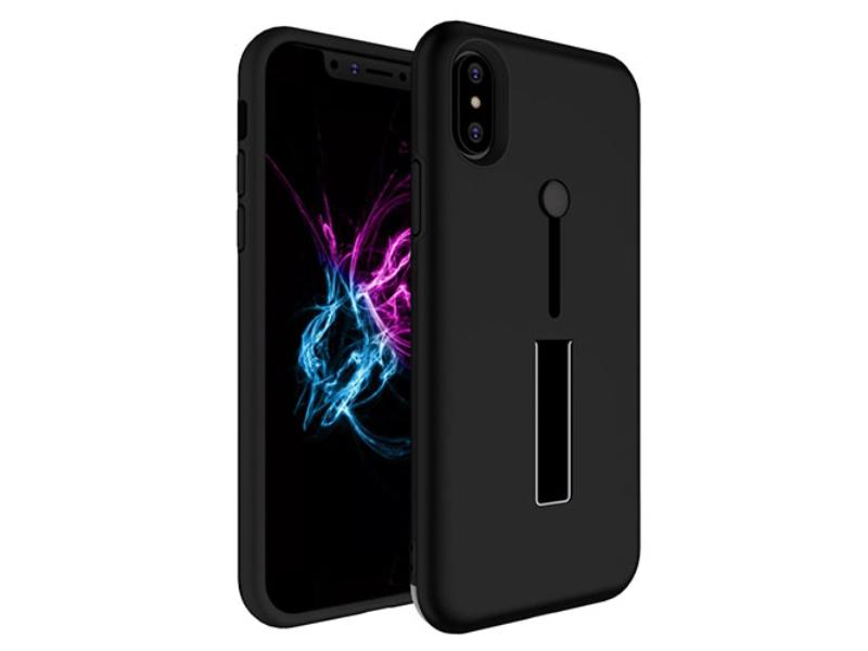 Picture of Fresh Fab Finds FFF-Black-GPCT1037 Finger Strap for iPhone X Drop-protection Finger Ring Rugged Phone Case with Kickstand Dual Layer Case&#44; Black