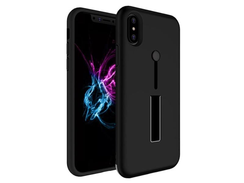 Finger Strap for iPhone X Drop-protection Finger Ring Rugged Phone Case with Kickstand Dual Layer Case, Black