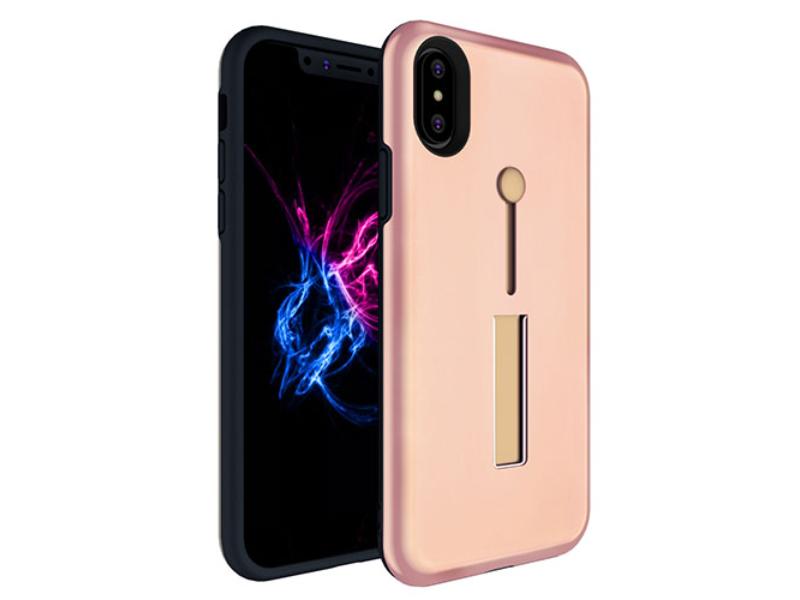 Finger Strap for iPhone X Drop-protection Finger Ring Rugged Phone Case with Kickstand Dual Layer Case, Rose Gold