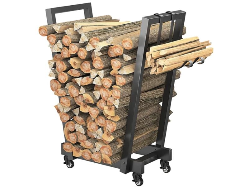 Picture of Fresh Fab Finds FFF-GPCT4190 18.5 x 10.86 x 23.42 in. Firewood Log Rack 661 lbs Iron Wood Lumber Storage Stacking Rack Iron Storage Holder for Fireplace Firepit with 2 Hanging Hooks&#44; Black