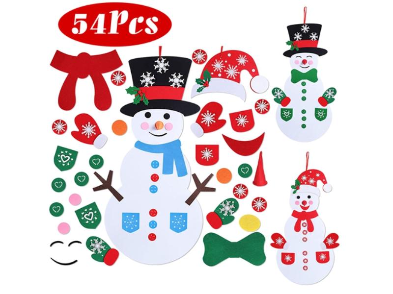 Felt Christmas Snowman Set DIY Felt Christmas Hanging Decorations Kits with Detachable Ornaments Xmas Gift for Toddlers, Multi Color - 54 Piece