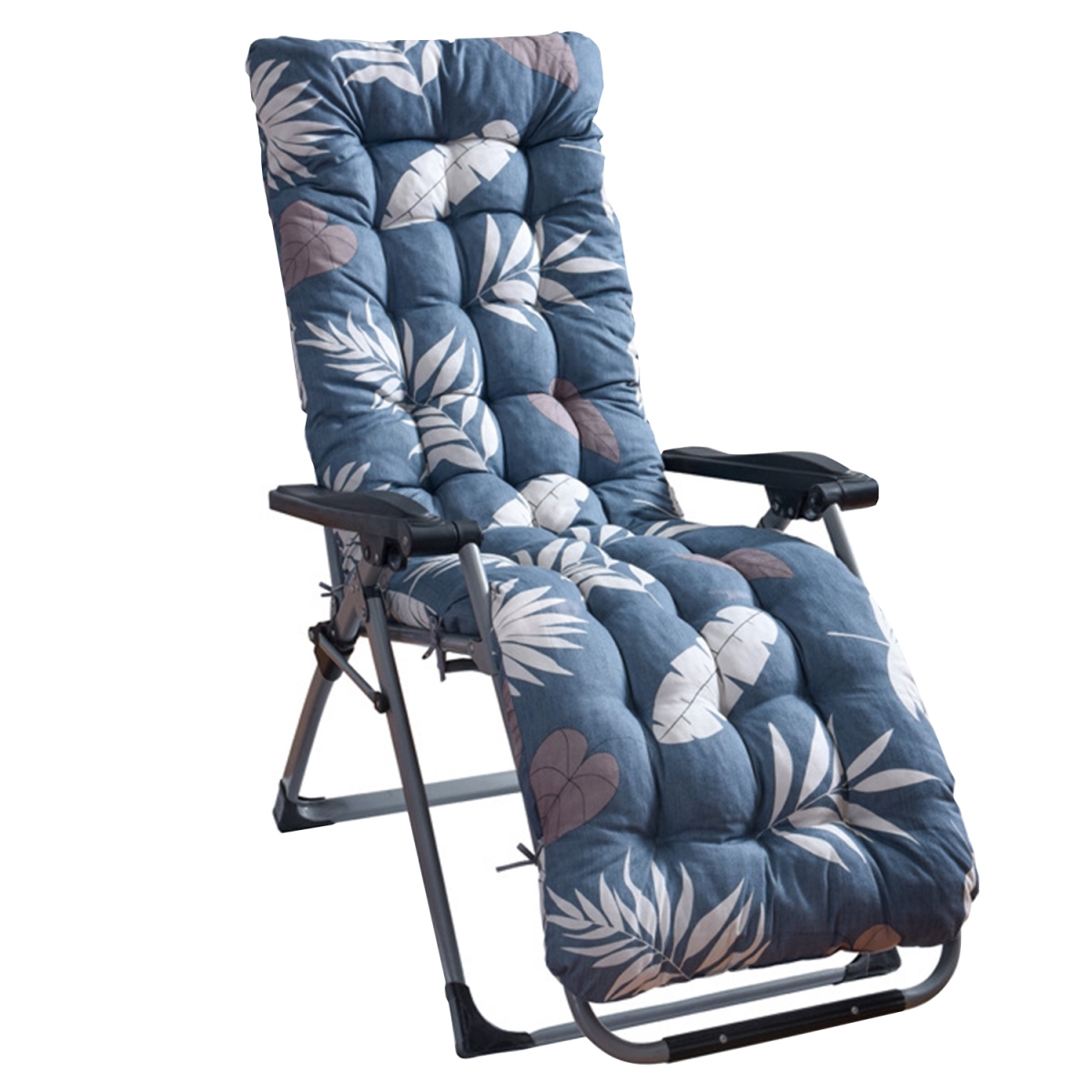 FFF-BlueGreyLeaf-GPCT3220 67 x 22 in. Chaise Lounger Cushion Blue & Grey Leaf Recliner Rocking Chair Sofa Mat Deck Chair Cushion, Multi Color