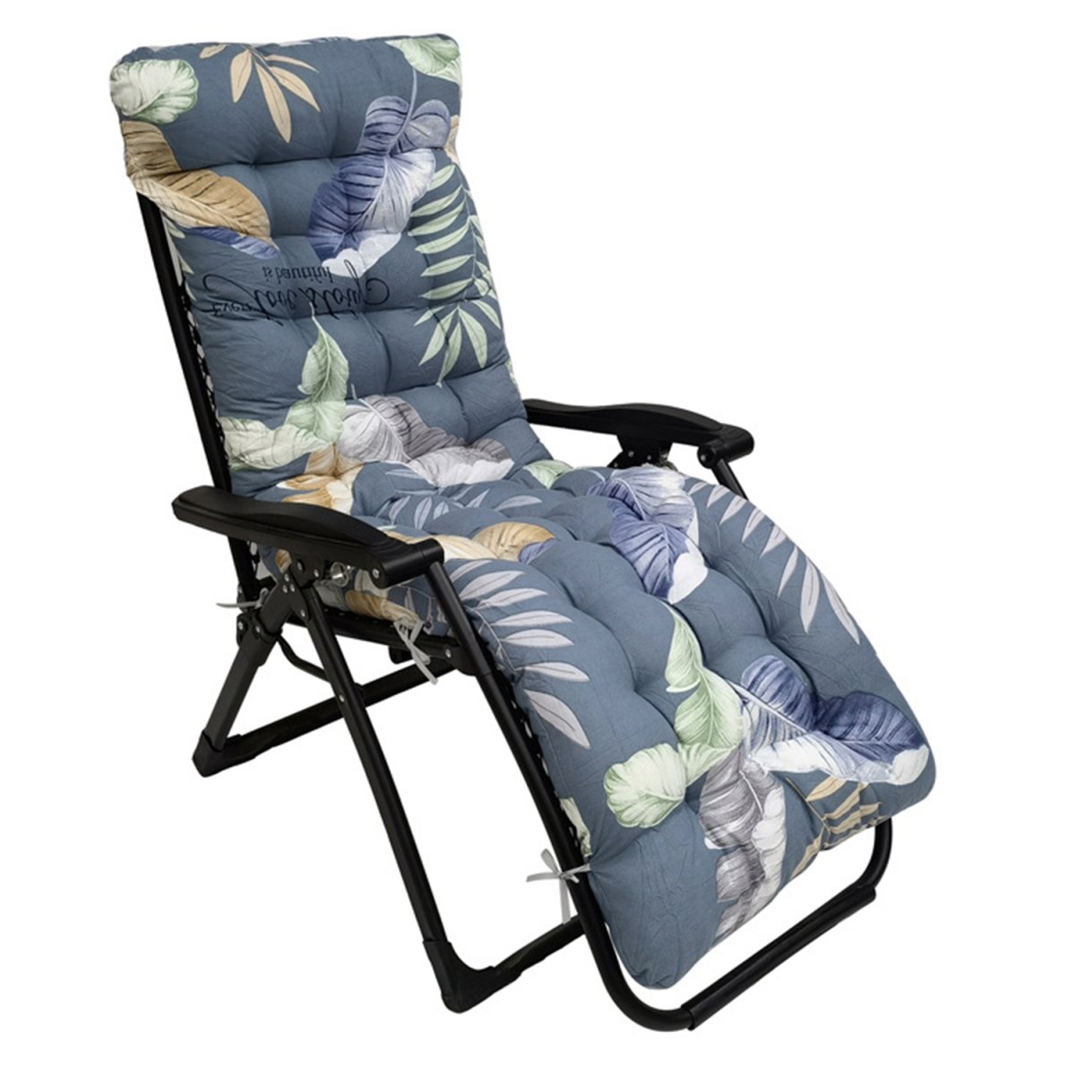 Picture of Fresh Fab Finds FFF-BlueMultiLeaf-GPCT3220 67 x 22 in. Chaise Lounger Blue Leaf Cushion Recliner Rocking Chair Sofa Mat Deck Chair Cushion&#44; Multi Color
