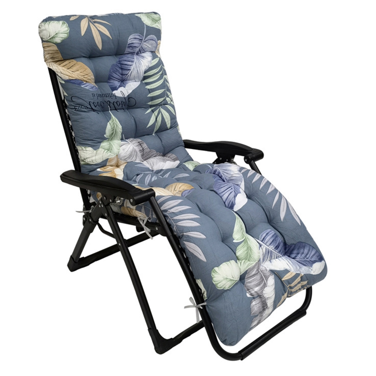 67 x 22 in. Chaise Lounger Blue Leaf Cushion Recliner Rocking Chair Sofa Mat Deck Chair Cushion, Multi Color