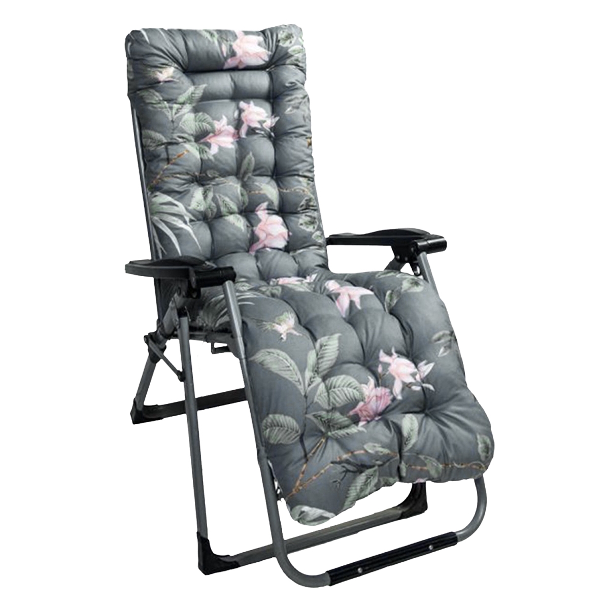 FFF-GreyGreenLeaf-GPCT3220 67 x 22 in. Chaise Lounger Grey & Green Leaf Cushion Recliner Rocking Chair Sofa Mat Deck Chair Cushion, Multi Color