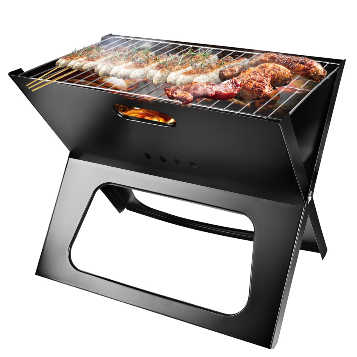 Portable BBQ Barbecue Grill Foldable Charcoal Grill Camping Garden Outdoor Travel, Black