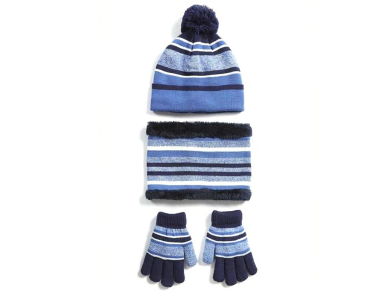 Winter Kids Knitted Boys Girls Winter Warm Beanie Hat & Glove Scarf Set Beanie Neck Warmer Mittens for 4-7-Year-Old Kids, Blue - 3 Piece -  MKA, MK4322132