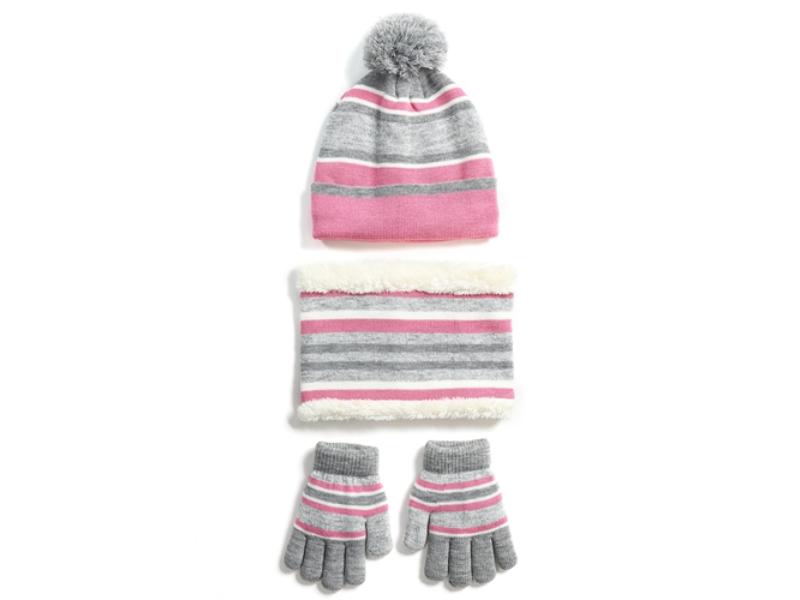 Picture of Fresh Fab Finds FFF-Pink-GPCT4536 Winter Kids Knitted Boys Girls Winter Warm Beanie Hat & Glove Scarf Set Beanie Neck Warmer Mittens for 4-7-Year-Old Kids&#44; Pink - 3 Piece