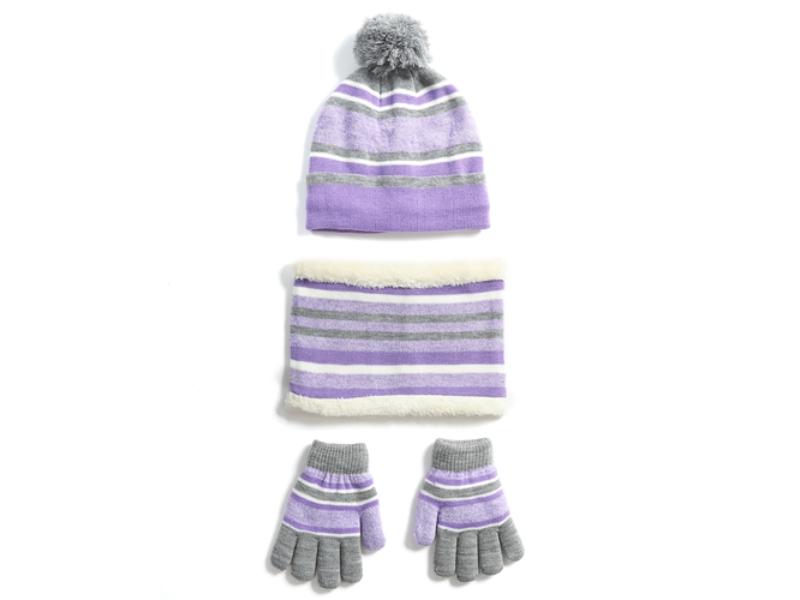 Picture of Fresh Fab Finds FFF-Purple-GPCT4536 Winter Kids Knitted Boys Girls Winter Warm Beanie Hat & Glove Scarf Set Beanie Neck Warmer Mittens for 4-7-Year-Old Kids&#44; Purple - 3 Piece