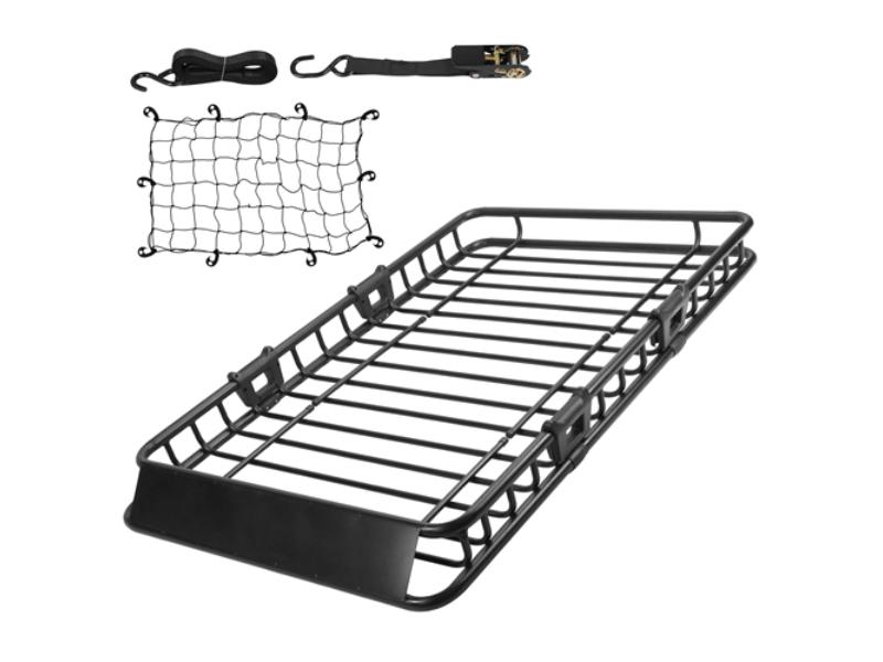 63 x 39 x 6.3 in. Universal Roof Rack Cargo Carrier Car Top Luggage Holder Basket with Hook Strap Elastic Net, Black