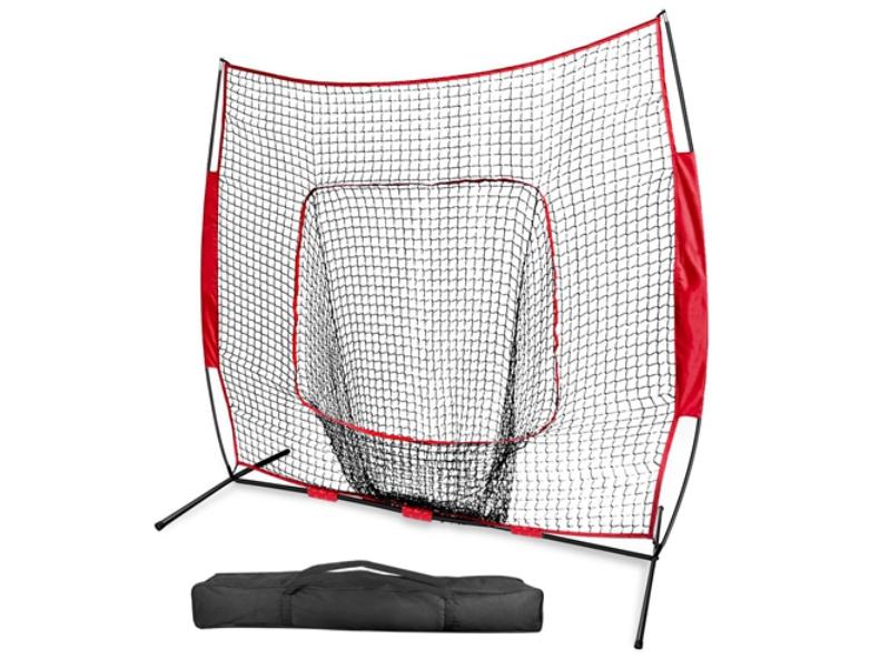 7 x 7 ft. Baseball Softball Teeball Practice Batting Hitting Pitching Training Net with Bow Frame Carrying Bag for Solo Team Training -  Olympian Athlete, OL4367987