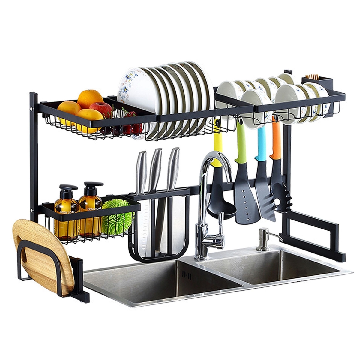 Picture of Fresh Fab Finds FFF-GPCT3838 2-Tier Sink Dish Drying Rack&#44; Stainless Steel&#44; 33.7&apos;&#44; Large Drainer & Utensil Organizer&#44; Kitchen Countertop Dish Rack