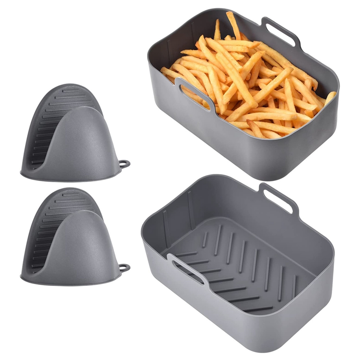 Picture of Fresh Fab Finds FFF-GPCT4057 Reusable Air Fryer Silicone Pot for 6-8 Quart Oven&#44; Rectangle Shape&#44; Includes 2 Basket Pans&#44; Parchment Liner Replacement & 1 Pair of Mittens