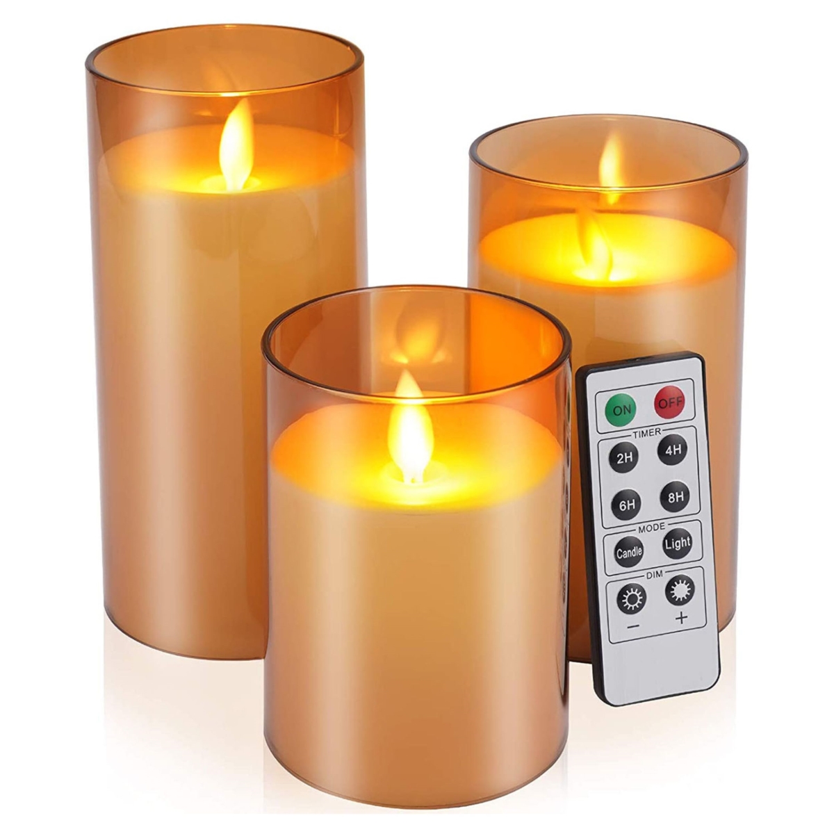 FFF-GPCT3437 3-Pack LED Flameless Candle Set, Battery Operated, Real Wax Pillar, Warm White, Remote Control Timer