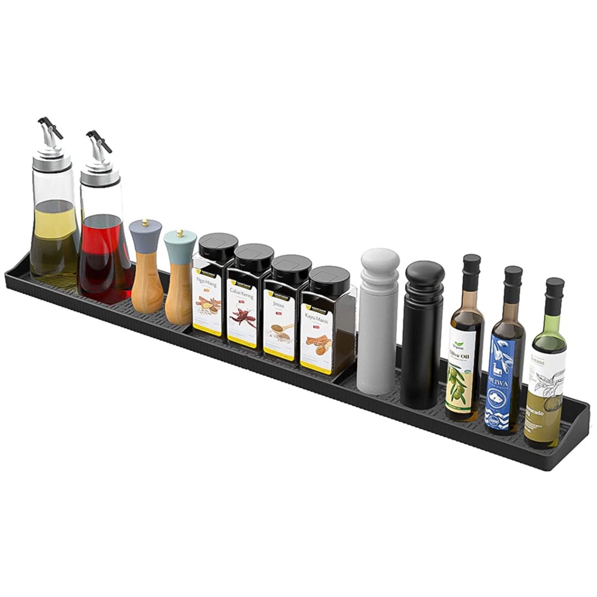 Picture of Fresh Fab Finds FFF-Black-GPCT4038 Magnetic Stove Top Shelf: Silicone Spice Rack for Kitchen Stove - Non-Slip Oven Organizer.