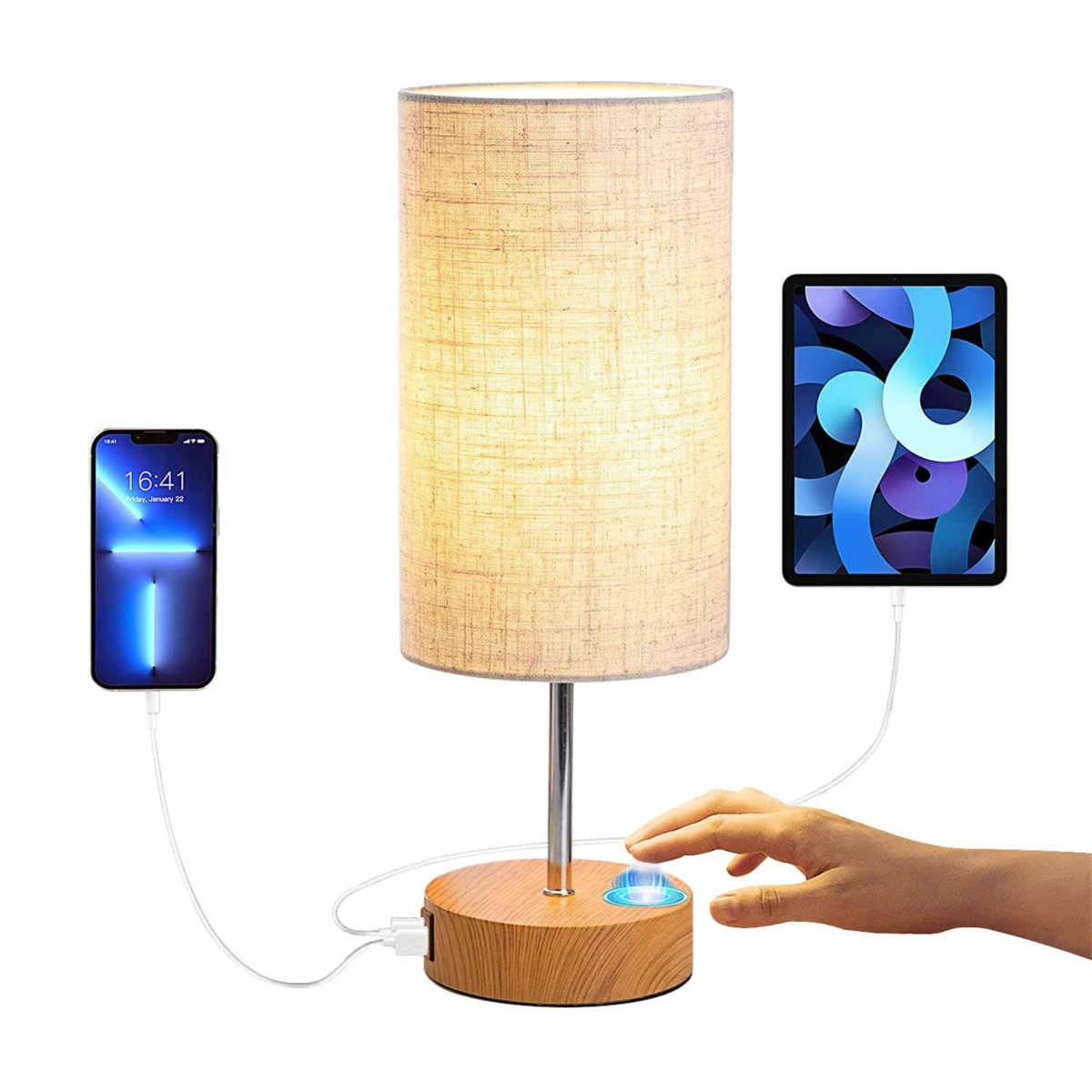 Picture of Fresh Fab Finds FFF-GPCT3706 Dimmable 3-Way Touch Table Lamp&#44; Bedroom Nightstand Light with USB Ports & LED Bulb
