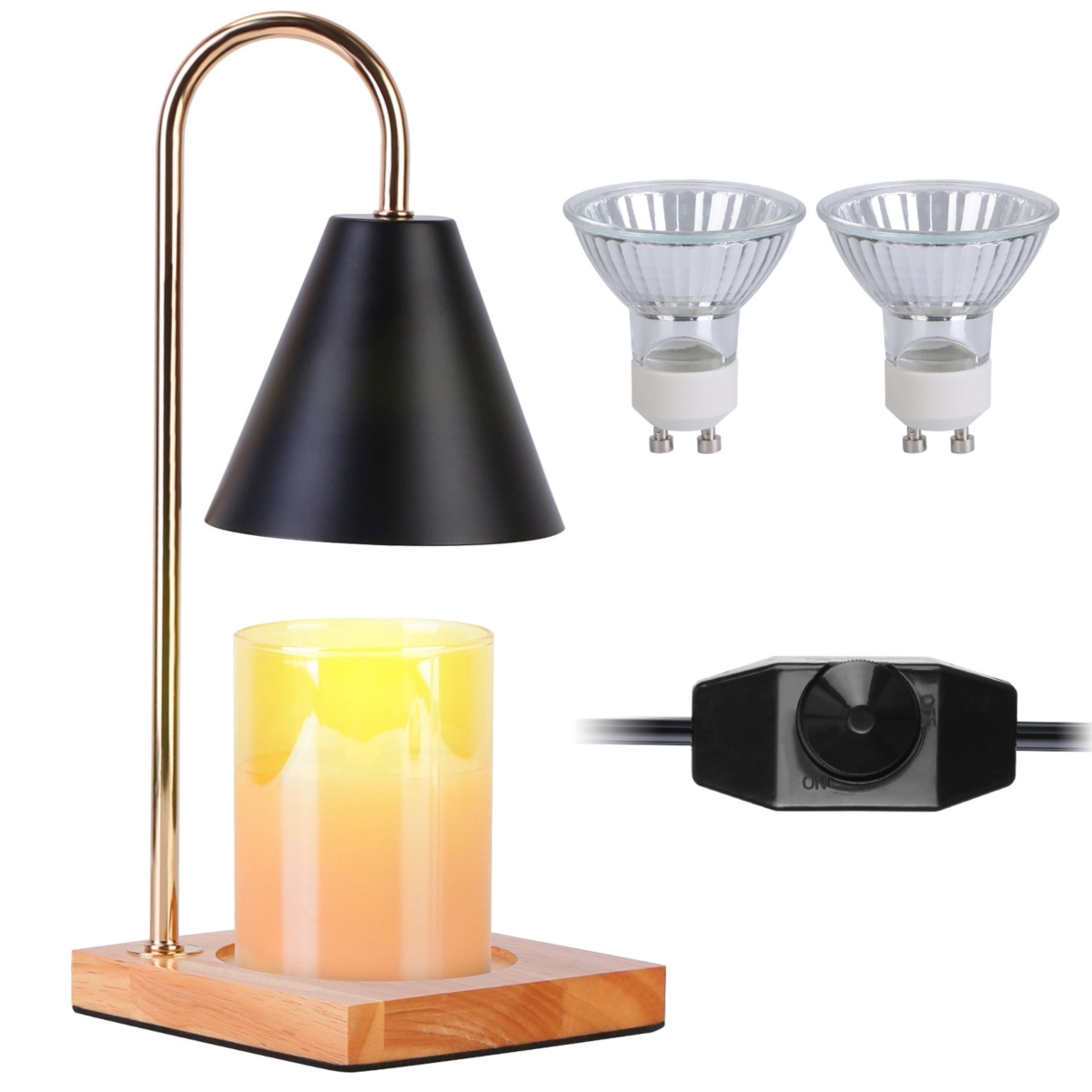 Picture of Fresh Fab Finds FFF-Black-GPCT3969 Dimmable Electric Wax Melt Warmer Lamp - Decorative Metal Lantern with 2 GU10 Bulbs - Fragrance Candle Melt Light (150 characters)
