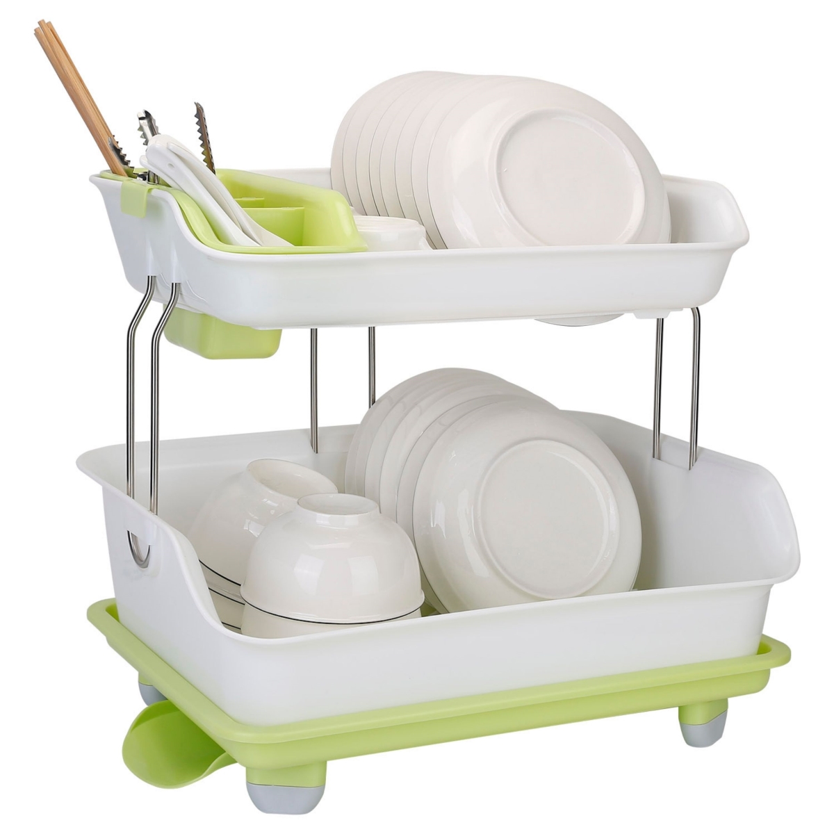 Picture of Fresh Fab Finds FFF-GPCT3123 2-Tier Dish Drying Rack & Cutlery Drainer. Kitchen Organizer with Shelf & Storage.