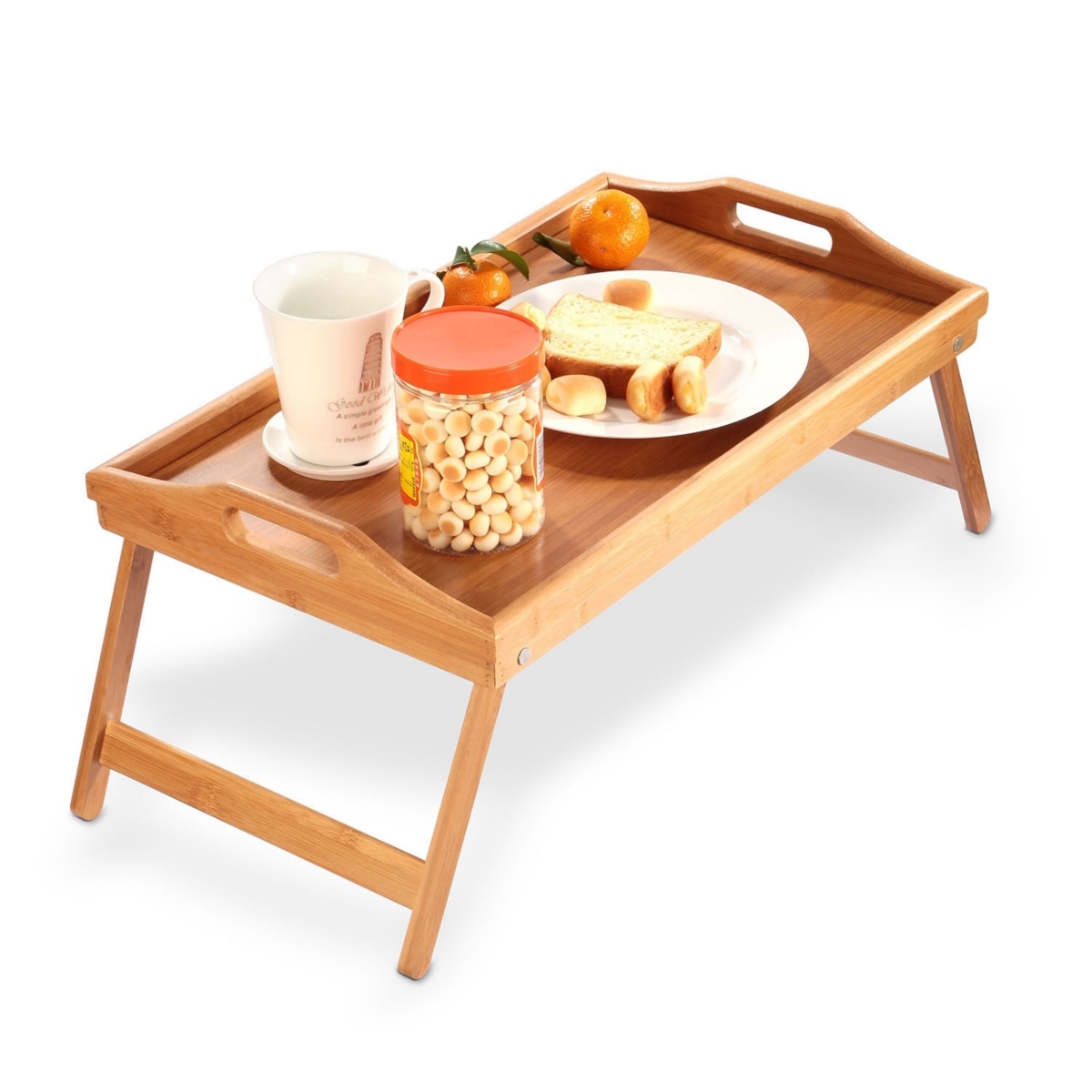 Picture of Fresh Fab Finds FFF-GPCT1537 Bamboo Folding Bed Tray Table with Handles - Serving&#44; Snack&#44; Breakfast Tray - Portable and Versatile