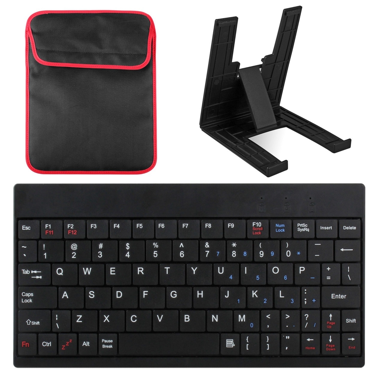 Picture of Fresh Fab Finds FFF-Black-GPCT230 80 Keys Mini USB Wired Keyboard with Carry Bag and Tablet Stand for Android & Windows Tablet
