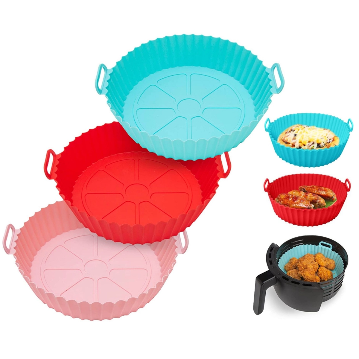 Picture of Fresh Fab Finds FFF-GPCT4197 3Pcs Foldable Air Fryer Silicone Pot 464F Heat Resistant Round Replacement for Parchment Liners&#44; 3 Food Grade Baking Pans