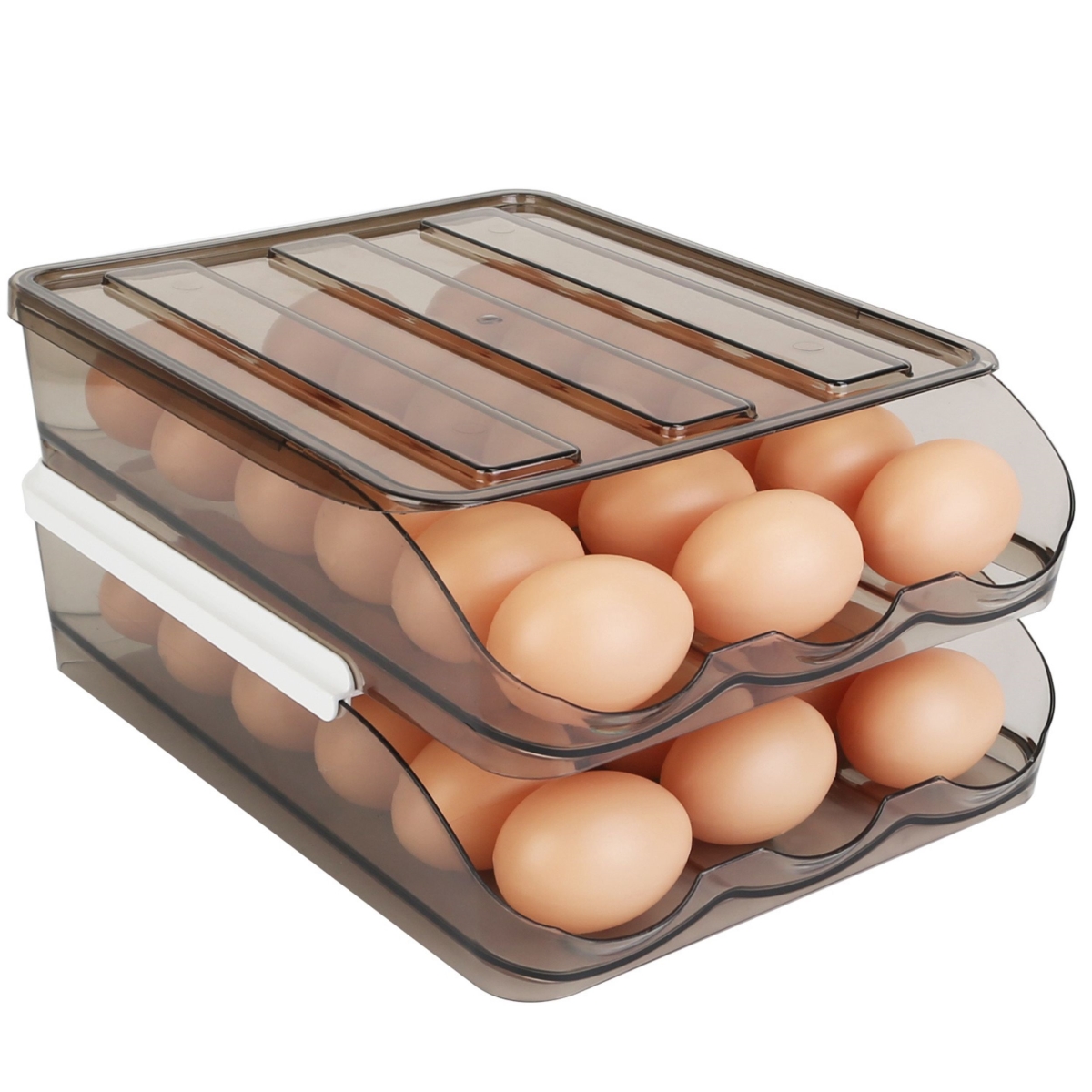 FFF-GPCT3757 36-Egg Double Layer Automatic Rolling Egg Container Holder with Lid, Refrigerator Egg Storage Box Organizer Bin Tray Rack -  Fresh Fab Finds