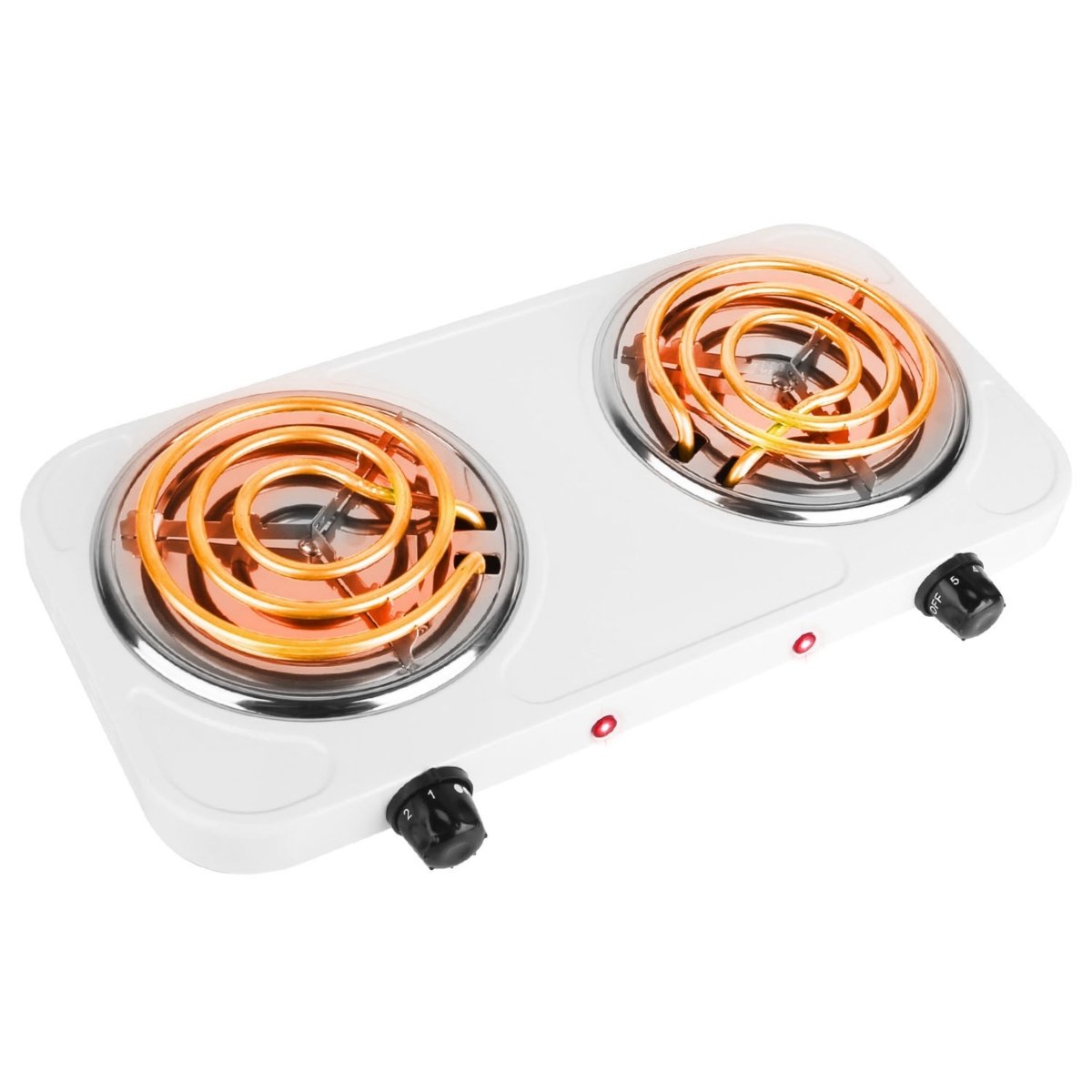 Picture of Fresh Fab Finds FFF-2BurnerWhite-GPCT3890 2000W Electric Double Burner Hot Plate Stove - Portable RV Hotplate with Non Slip Rubber Feet & 5 Temp Adjustments