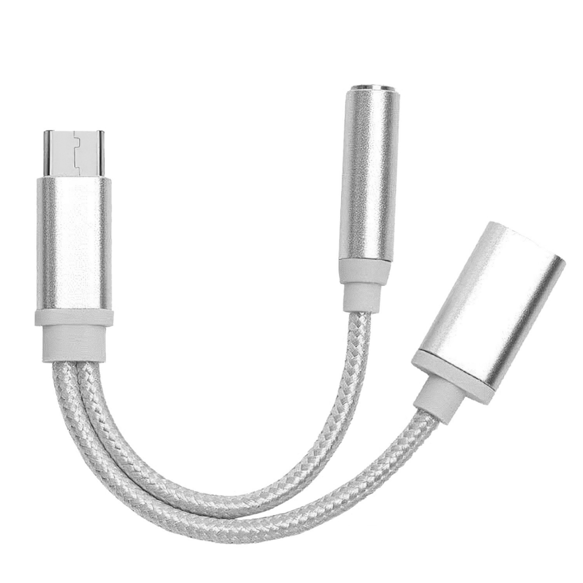 FFF-2in1SR-GPCT3718 USB-C to 3.5mm Aux Audio Adapter, Braided TPE/ Metal Shell, Headphone Jack Splitter Cable, Charger -  Fresh Fab Finds