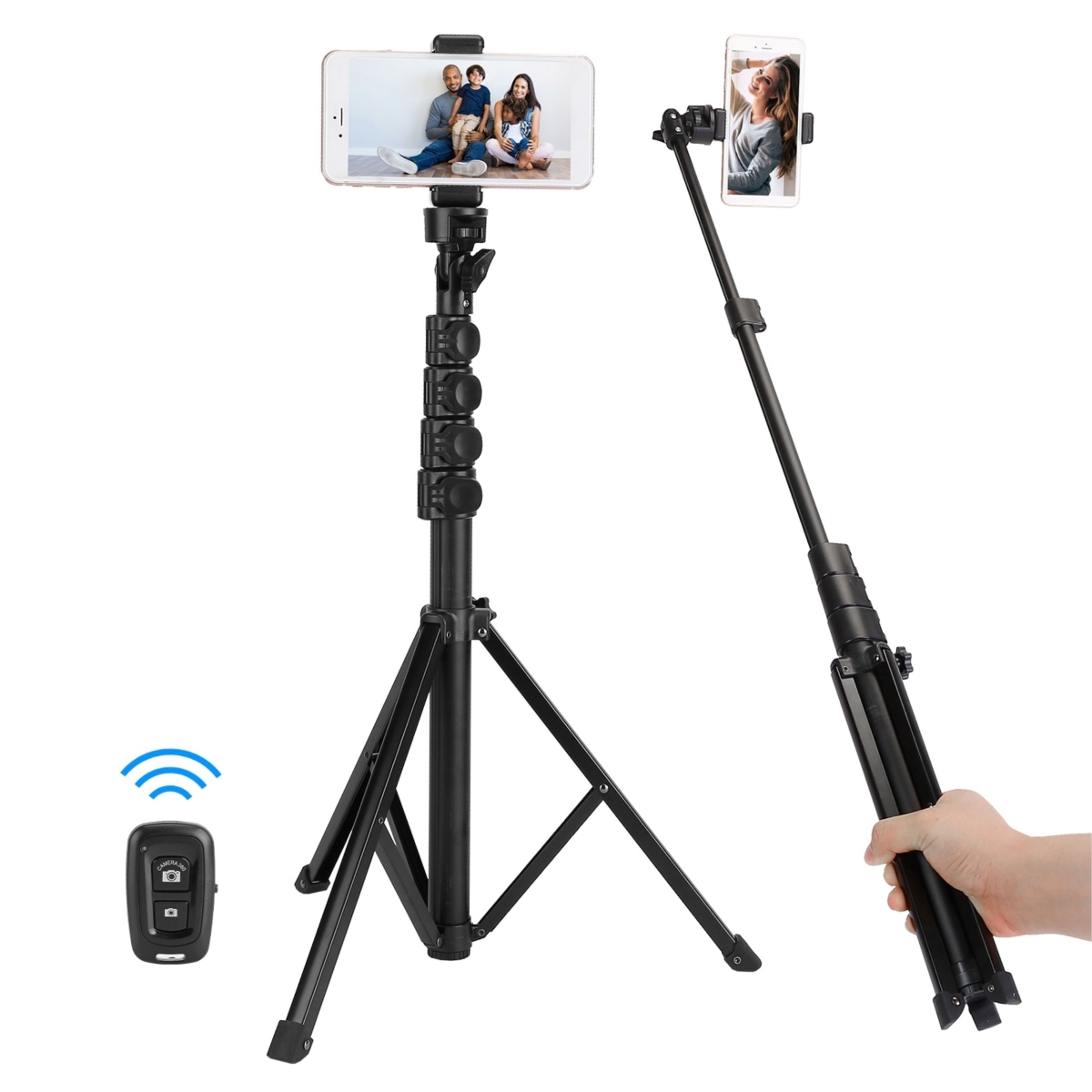 Picture of Fresh Fab Finds FFF-GPCT3367 Wireless Desktop Phone Tripod Stand Holder with Remote Shutter - 60in Extendable Selfie Stick for 6.1-6.8 iPhone 1