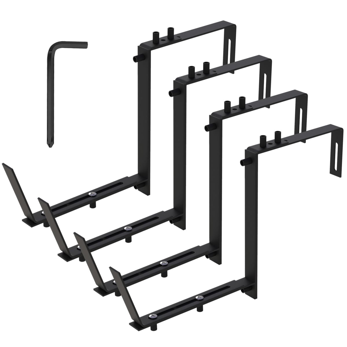 FFF-GPCT4669 Adjustable Planter Box Brackets for Windowsills Garden Fences - Black - One Size - 4 Piece