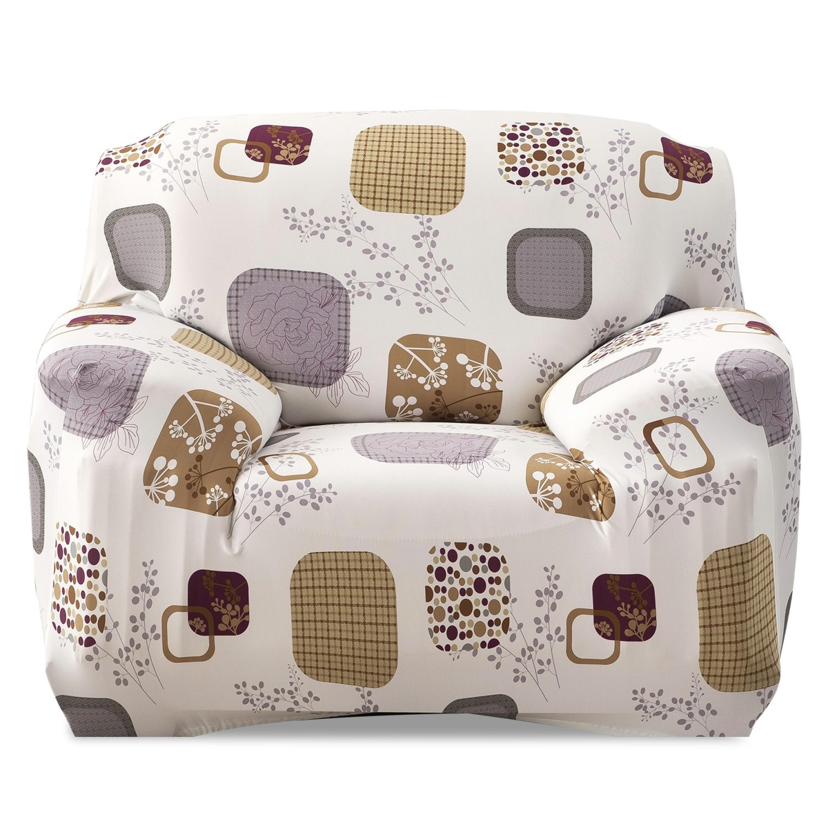 FFF-Blocks-1S-GPCT1686 1-Seat Polyester Printed Stretch Soft Sofa Furniture Protector Cover - Multi Color