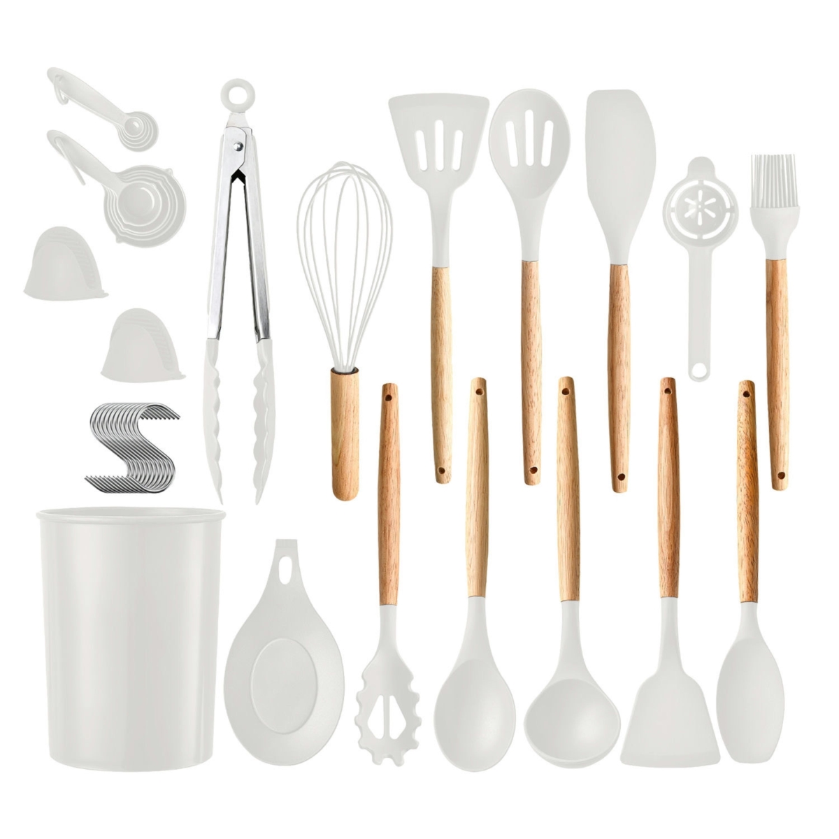 Picture of Fresh Fab Finds FFF-White-GPCT4846 Kitchen Cooking Utensils Set with Holder Egg Whisk Separator Tong Turner Spoons - White - One Size - 35 Piece