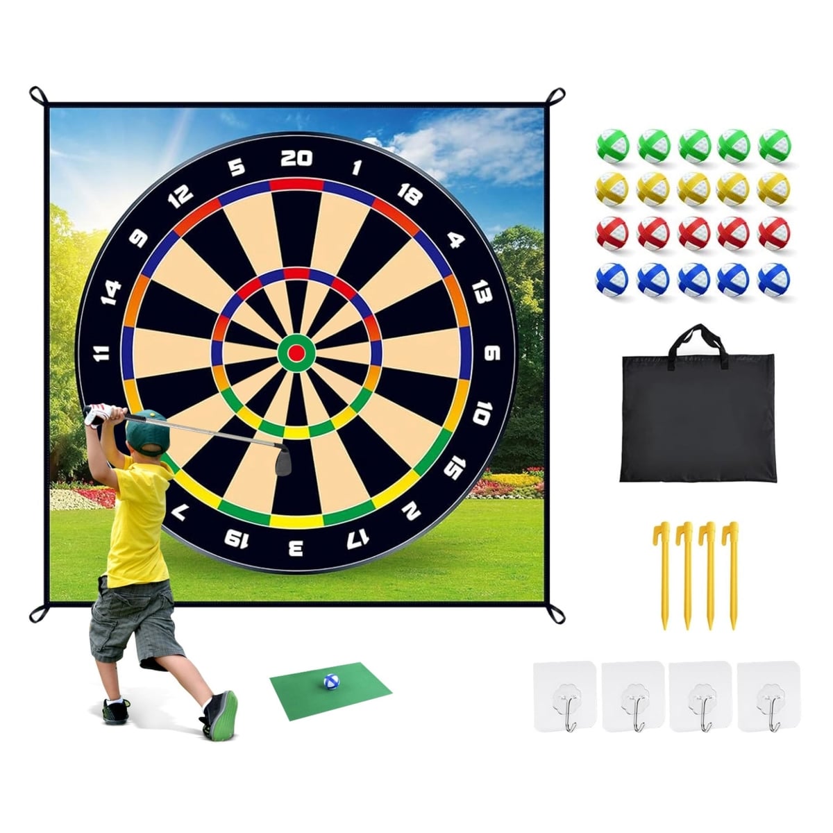 FFF-GPCT4764 Golf Chipping Dart Game Mat Set with 20 Sticky Balls - Multi Color - One Size