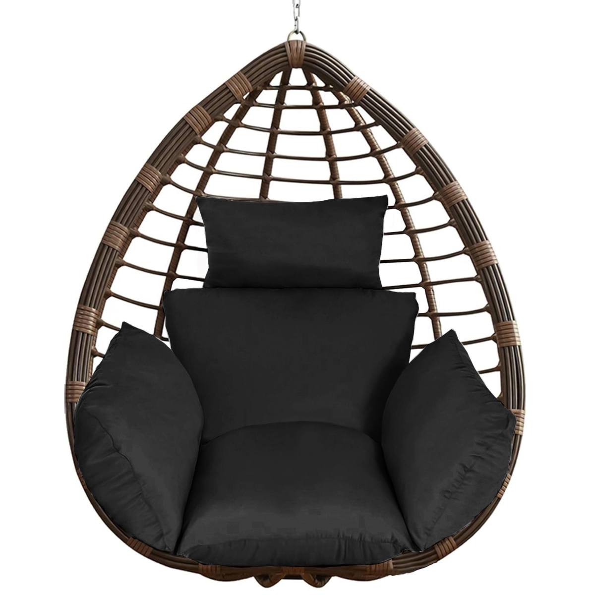 FFF-Black-GPCT4459 Hanging Basket Seat Thicken Soft Swing Pad Hanging Egg Chair Cushion with Headrest - Black - One Size