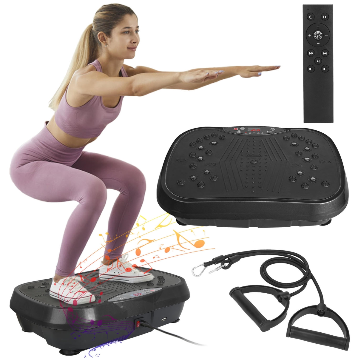 FFF-GPCT5392 Vibration Plate Exercise Machine, 120 Speeds with Timer, Bands & Remote - Black - One Size