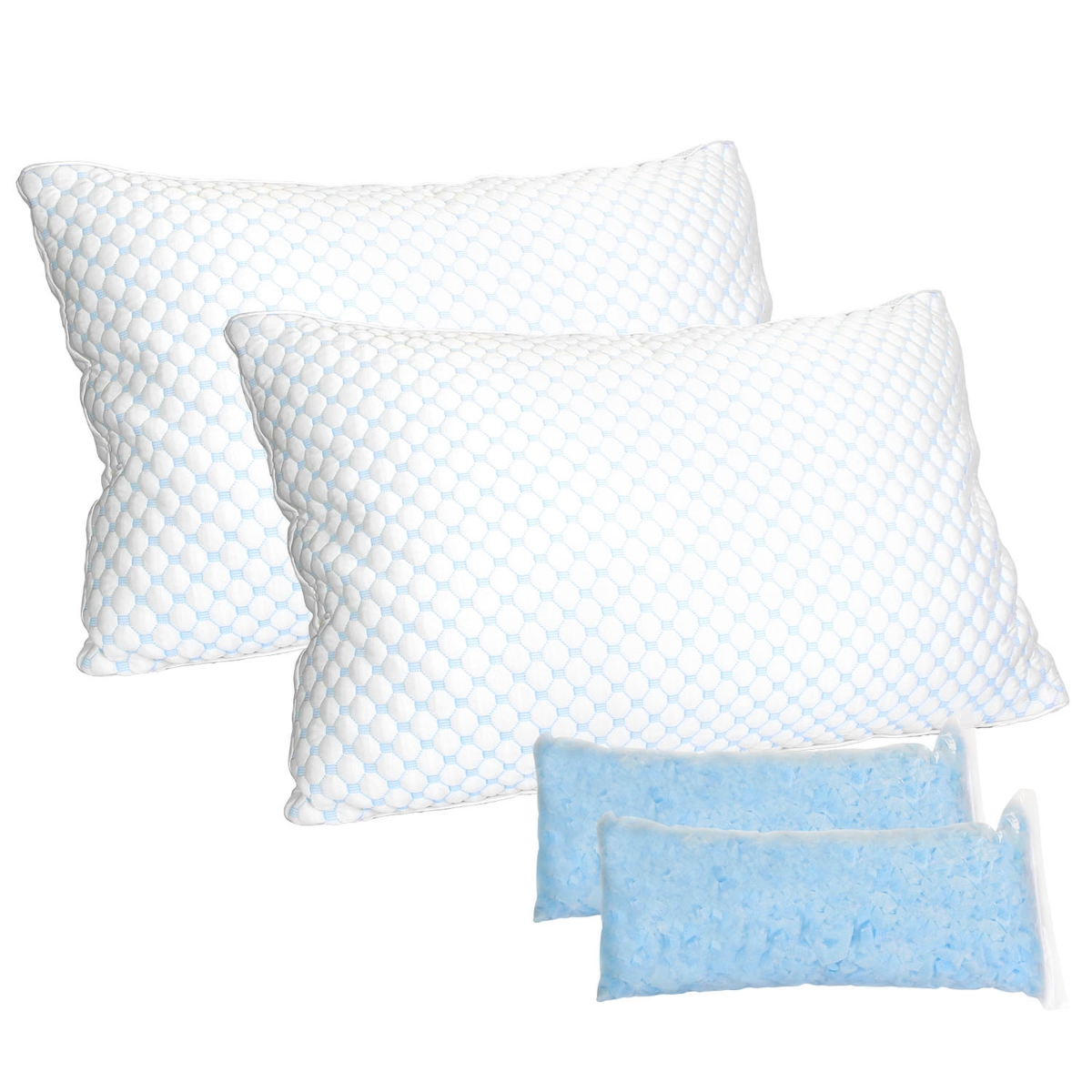FFF-Queen-2Pc-GPCT5223 Shredded Memory Foam Pillows, Adjustable with Extra Filling & Washable Cover - White - Queen Size - Pack of 2
