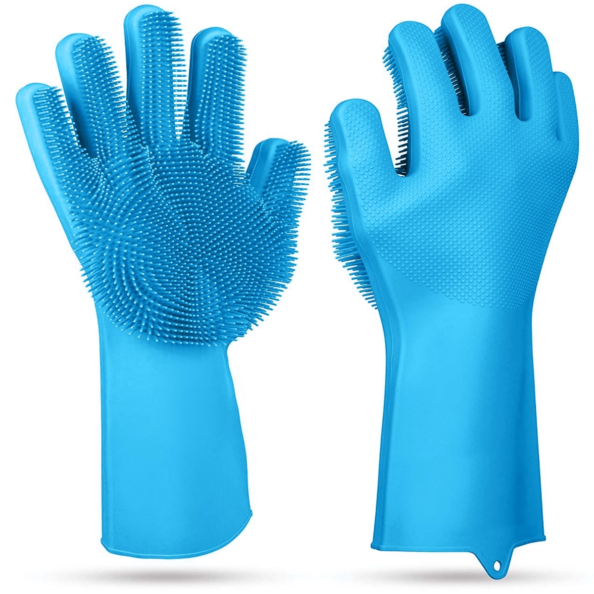 FFF-Blue-GPCT1944 Magic Silicone Brush Dishwashing Cleaning Sponge Pet Scrubber Heat Resistant Wash Gloves, Blue - One Size - Pack of 2