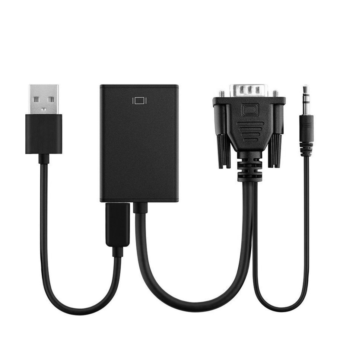 VGA to HD in & HD OUT Converter Adapter, HD 1080P Video Audio Cable Adapter with USB 3.5mm Plug for HDTV TV Projector Laptop - Black - One Size