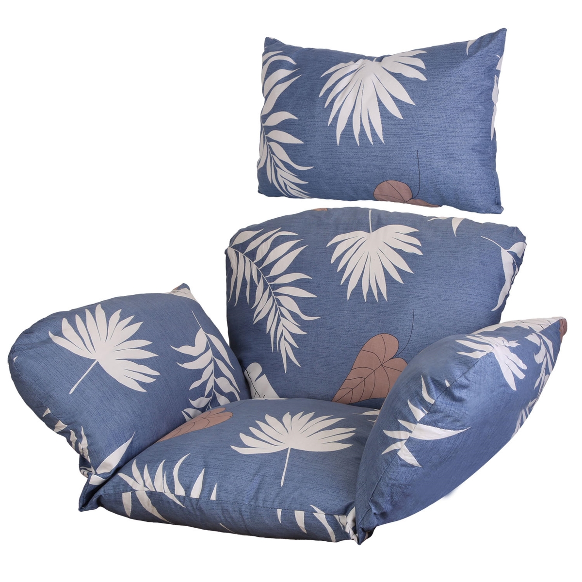 FFF-Blue-BeigeLeaf-GPCT4459 Hanging Basket Seat Thicken Soft Swing Pad Hanging Egg Chair Cushion with Headrest - Blue & Beige Leaf - One Size
