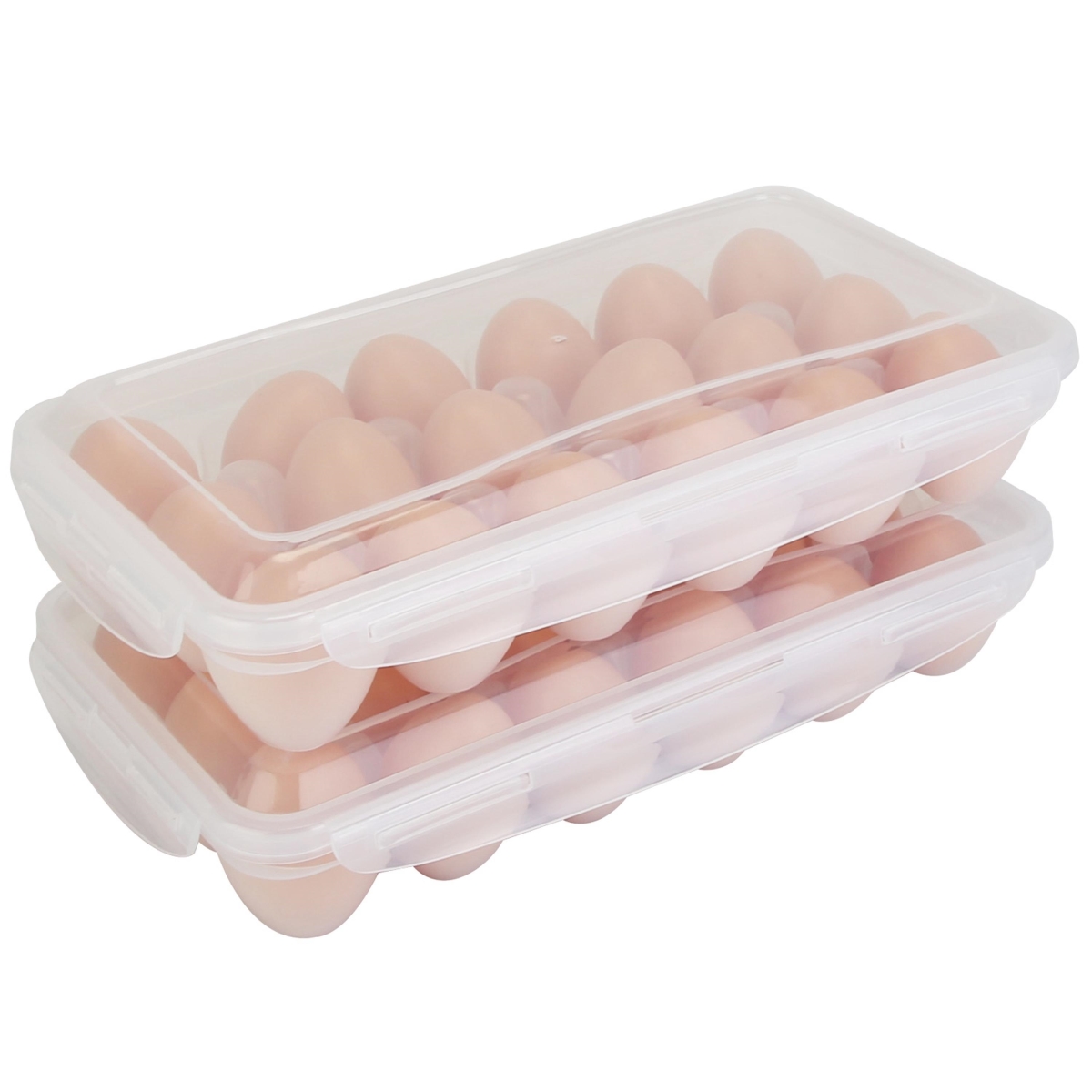 Picture of Fresh Fab Finds FFF-Pro-GPCT3168 Plastic Stackable Storage Box Egg Rack for Refrigerator 18 Cavity Per Container Dishwasher Safe - White - One Size - 2 Piece