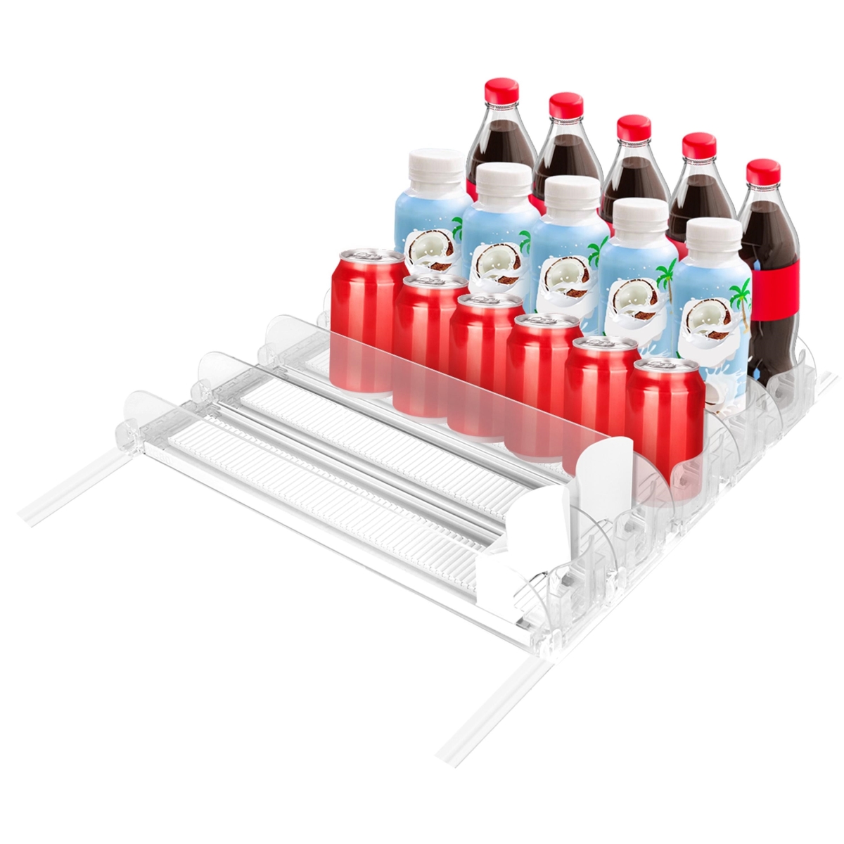 FFF-White-GPCT4833 Drink Organizer for Fridge Spring Loaded Beverage Dispenser, Hold Up to 25 Cans Bottle - White - One Size