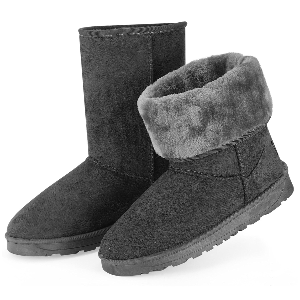 FFF-Grey-5-GPCT449 Faux Suede Fur-Lined Warm & Cozy Waterproof Mid-Calf Snow Boots for Women, Gray - Size 5