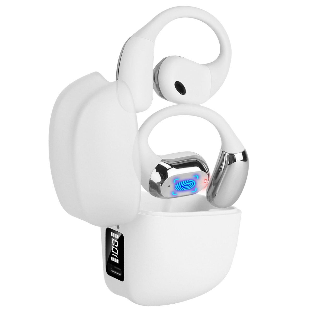 FFF-White-GPCT5030 Wireless V5.4 Open Ear Buds, LED Display, IPX5, 300 Hrs. Standby, Touch Control - White