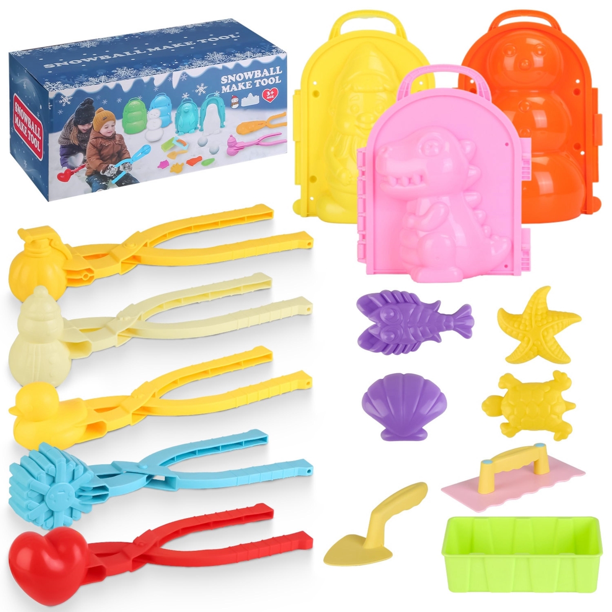 FFF-GPCT5155 Winter Snowball Tool Kit, Snow Molds, Duck, Dinosaur, Ages 3-Up - Multi Color - 15 Piece