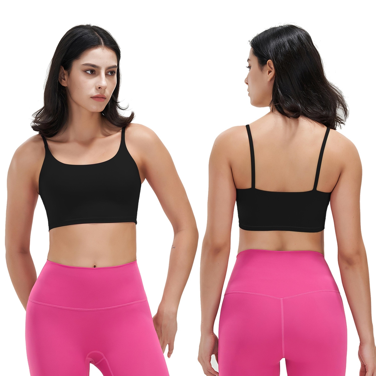 FFF-Black-M-GPCT4930 Strap Sports Bra for Women, Square Neck - Black - Medium