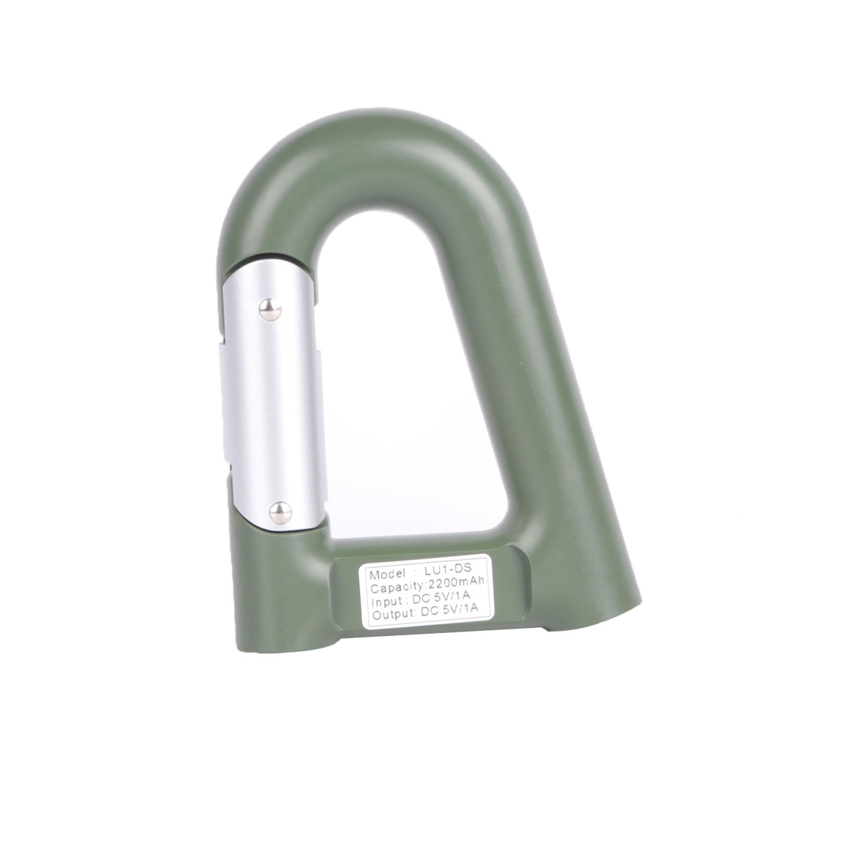 FFF-Green-GPCT762 2200mAh Power Bank with Emergency Flashlight, Compass Carabiner-Shaped Hiking Camping Use - Green - One Size